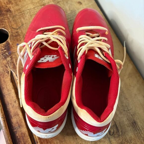 New Balance Red White Metal Baseball Cleats L4040TR5 Rev-Lite Men's 12 - Picture 8 of 12